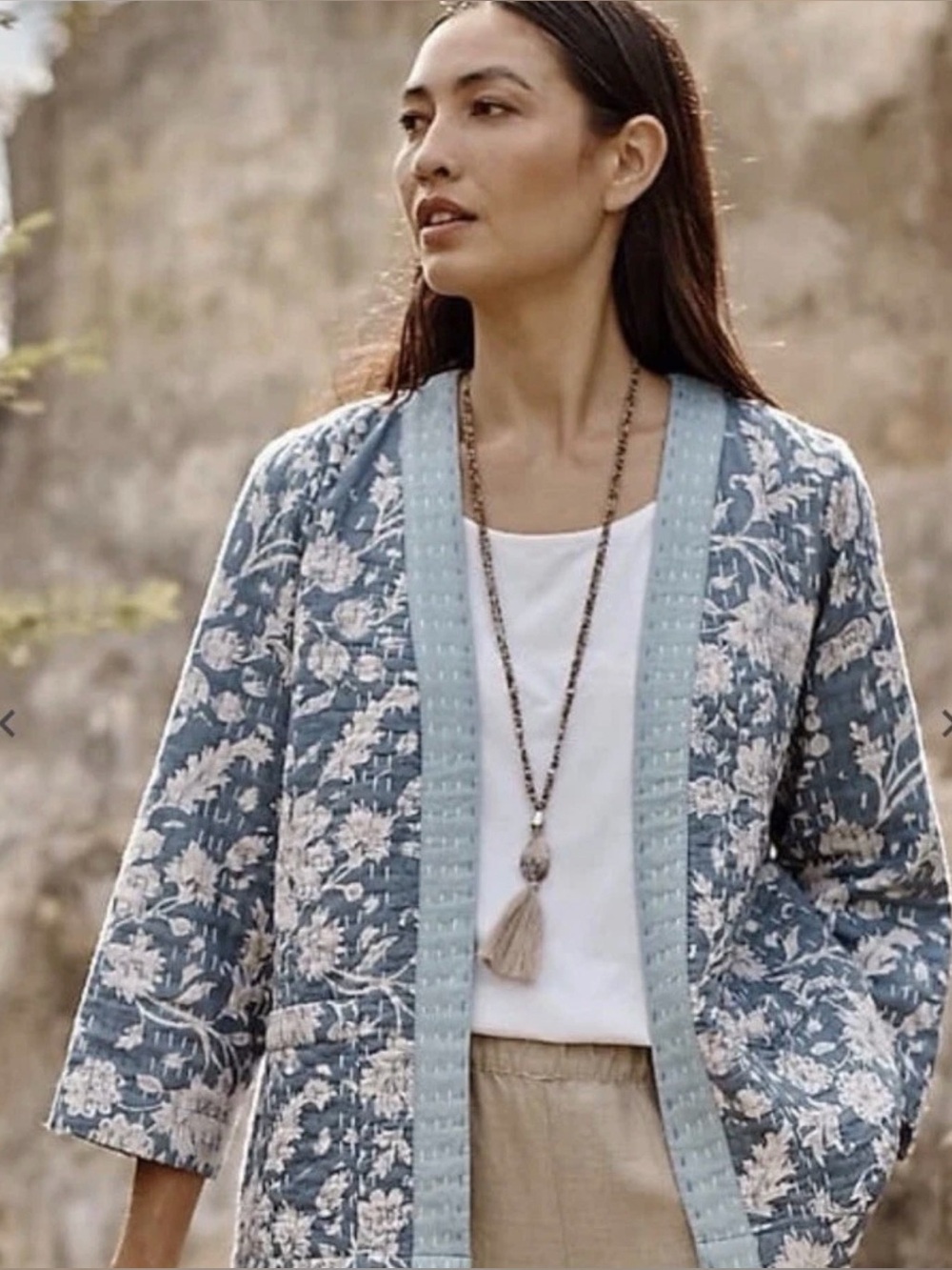 J Jill Pure Jill Quilted Jacket Kantha Stitched Floral Pockets Jacket Size XS